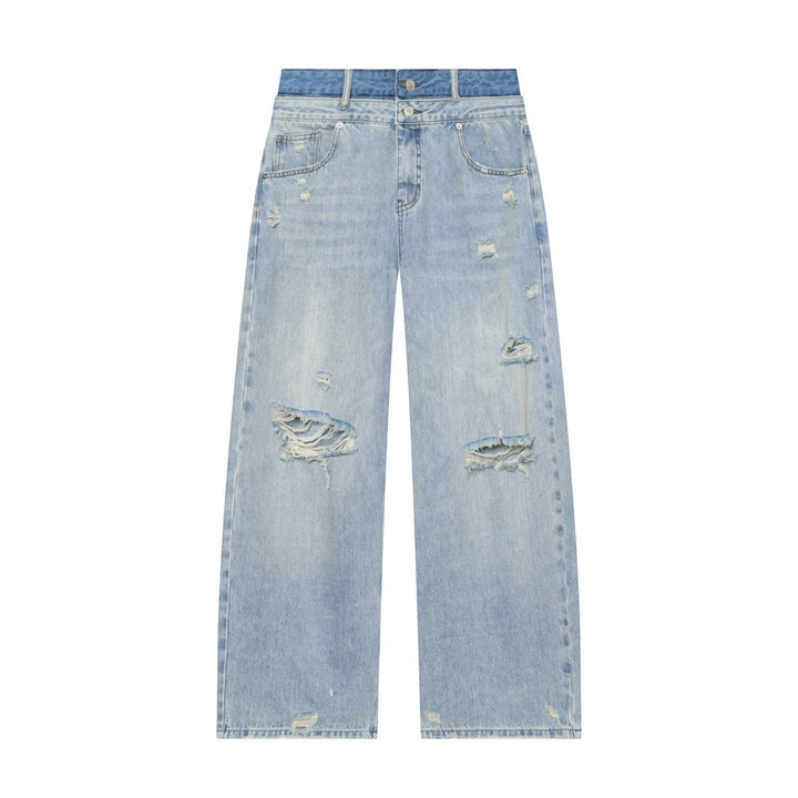 Women's wide ripped jeans with high waist and drawstring Mune Fashion
