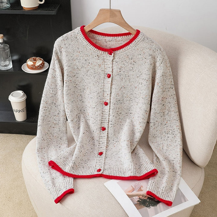 Women Playful Knit Cardigan with Heart Buttons Mune Fashion