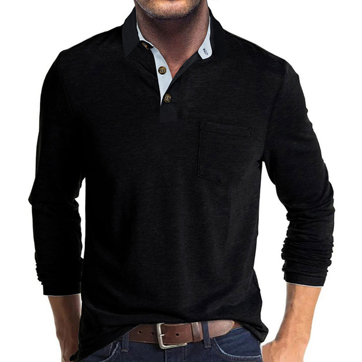 Men's long-sleeve polo shirt with chest pocket, contrasting button placket, and casual stretch fit Mune Fashion