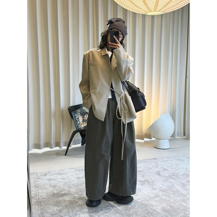 Women's Asymmetrical Wrap Blazer with Tie Belt and Raw Edges Mune Fashion