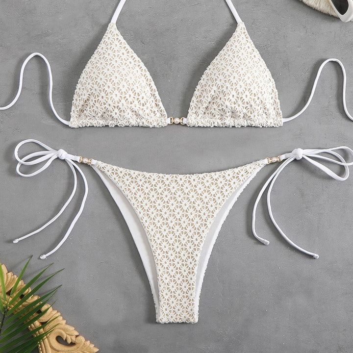 Women's triangle bikini with delicate floral design and charming bows Mune Fashion