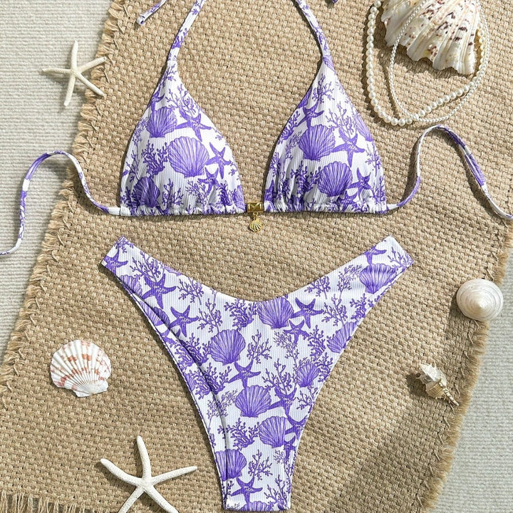 Women Triangle Bikini with Maritime Coral Pattern Mune Fashion