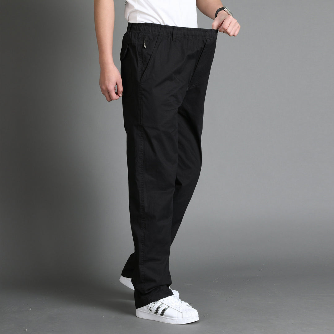 Men's Casual Canvas Chino Pants with Elastic Drawstring Waistband, Patch Pockets & Straight Leg Mune Fashion