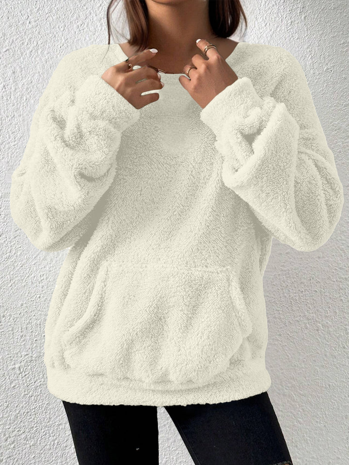 Women Cozy Teddy Fleece Sweater with Kangaroo Pocket Mune Fashion