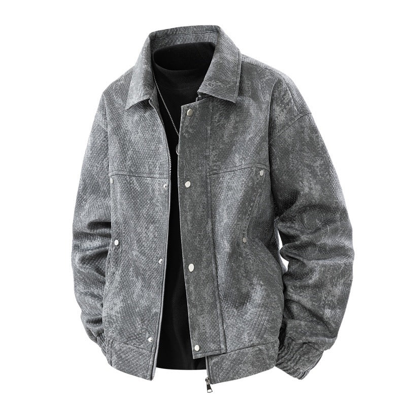 Men's textured canvas work jacket with zip front, concealed snap placket, and elastic cuffs Mune Fashion