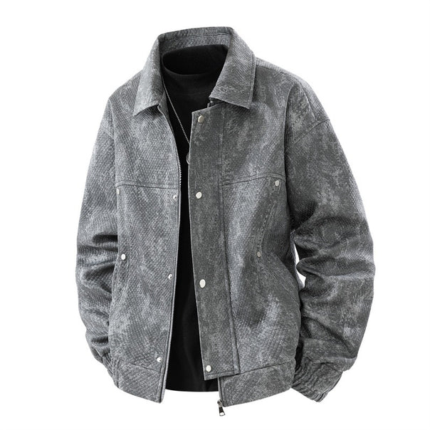 Men's textured canvas work jacket with zip front, concealed snap placket, and elastic cuffs Mune Fashion