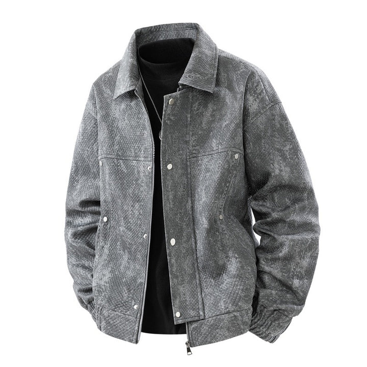 Men's textured canvas work jacket with zip front, concealed snap placket, and elastic cuffs Mune Fashion
