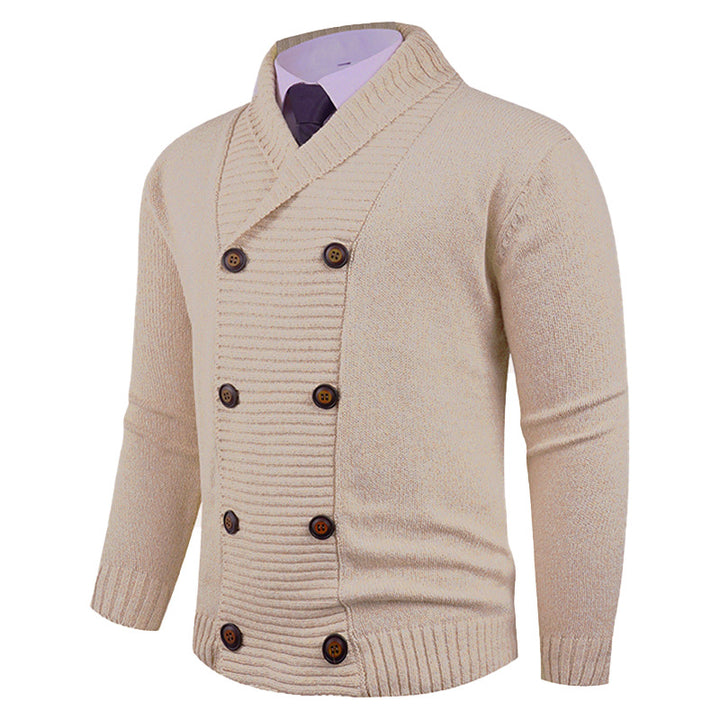 Men's double-breasted chunky knit cardigan with overlapping shawl collar Mune Fashion