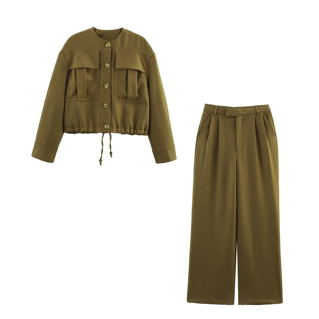 Women's Cropped Field Jacket with applied flap pockets and drawstring Mune Fashion
