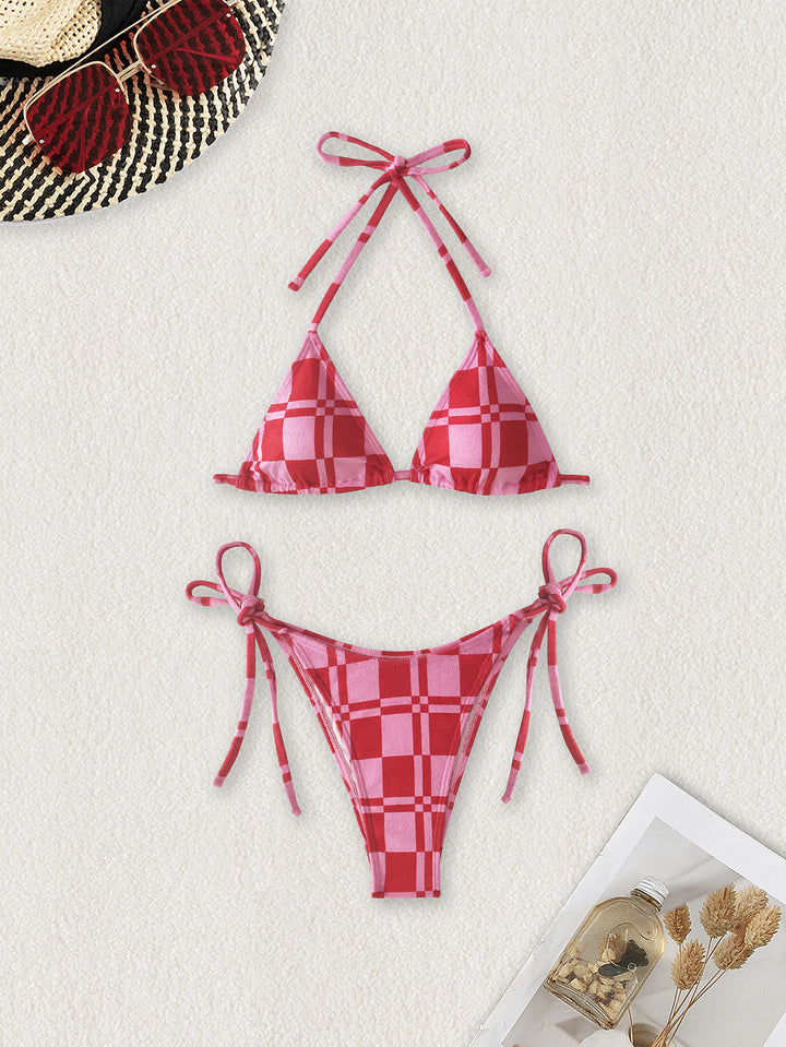 Women's Triangle Bikini with Adjustable Ties and Fresh Striped Pattern Mune Fashion