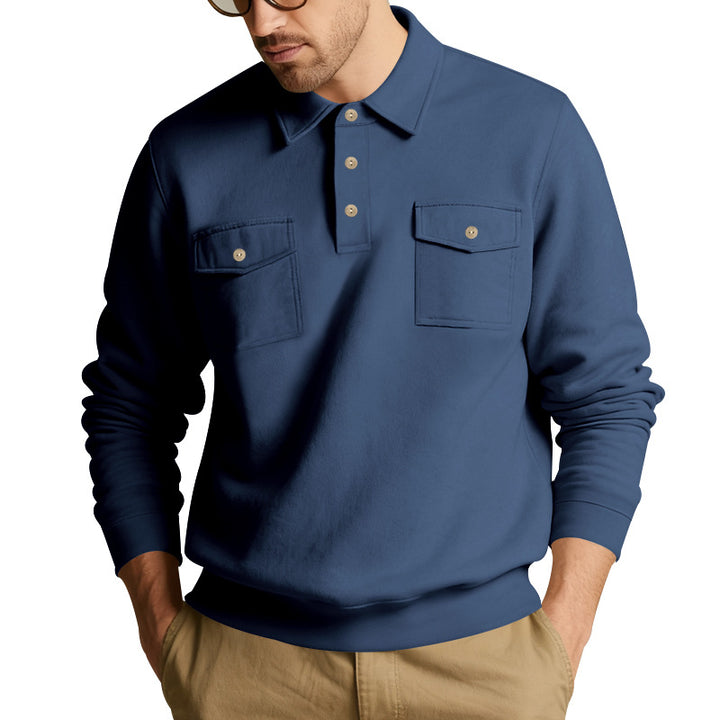 Men's polo collar sweatshirt with patch chest pockets and ribbed cuffs Mune Fashion