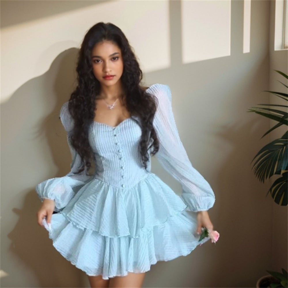 Women Off-Shoulder Tiered Mini Dress with Button Placket Mune Fashion