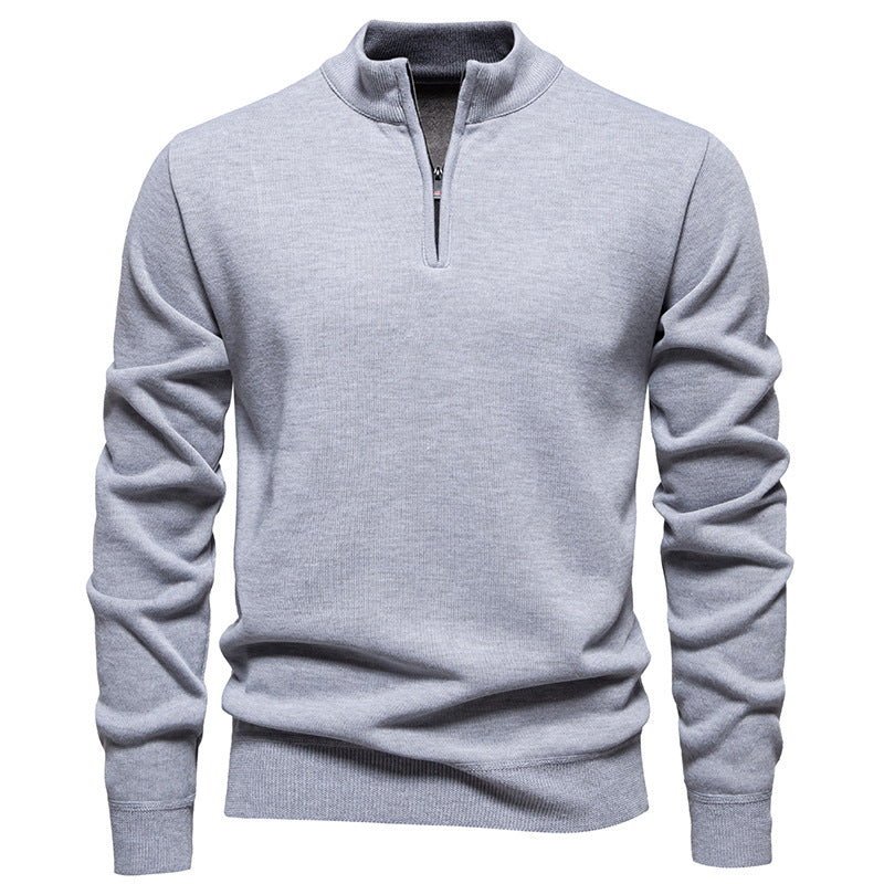 Men's fine-knit pullover with short zipper stand-up collar elastic cuffs Mune Fashion