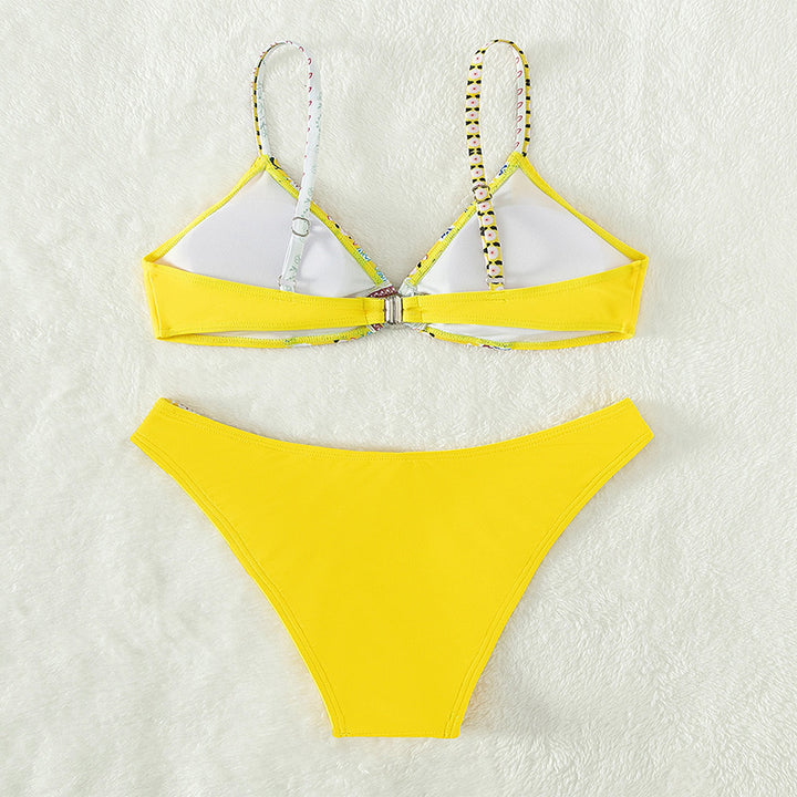 Ladies triangle bikini with floral design and elegant ring Mune Fashion