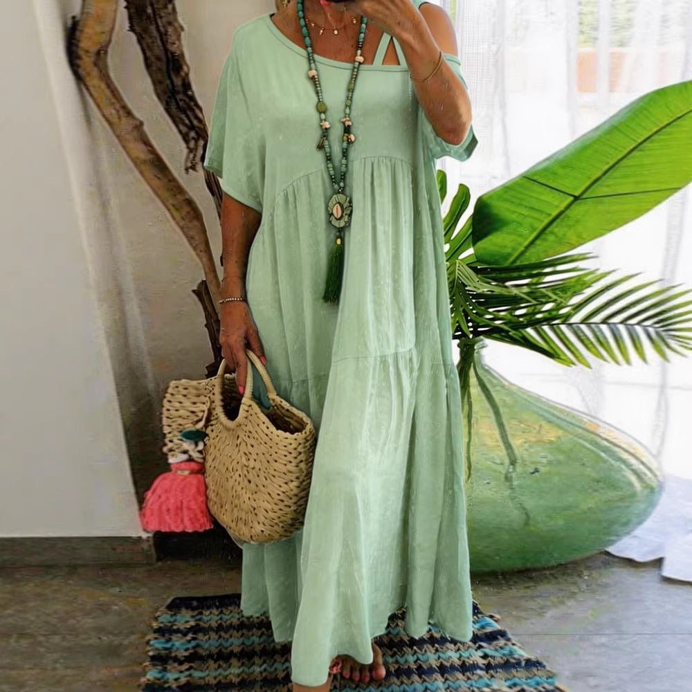 Ladies Maxi Dress with Casual Cut and Asymmetrical Design Mune Fashion