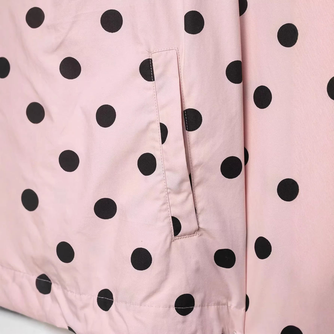 Women's Lightweight Dotted Anorak Jacket in Cropped Boxy Cut with Drawstring and High Collar Mune Fashion