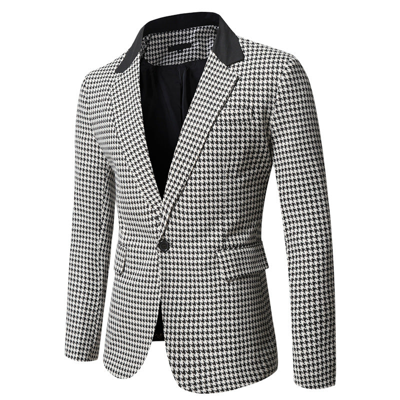 Men's tailored blazer with houndstooth pattern, lapel collar and flap pockets Mune Fashion