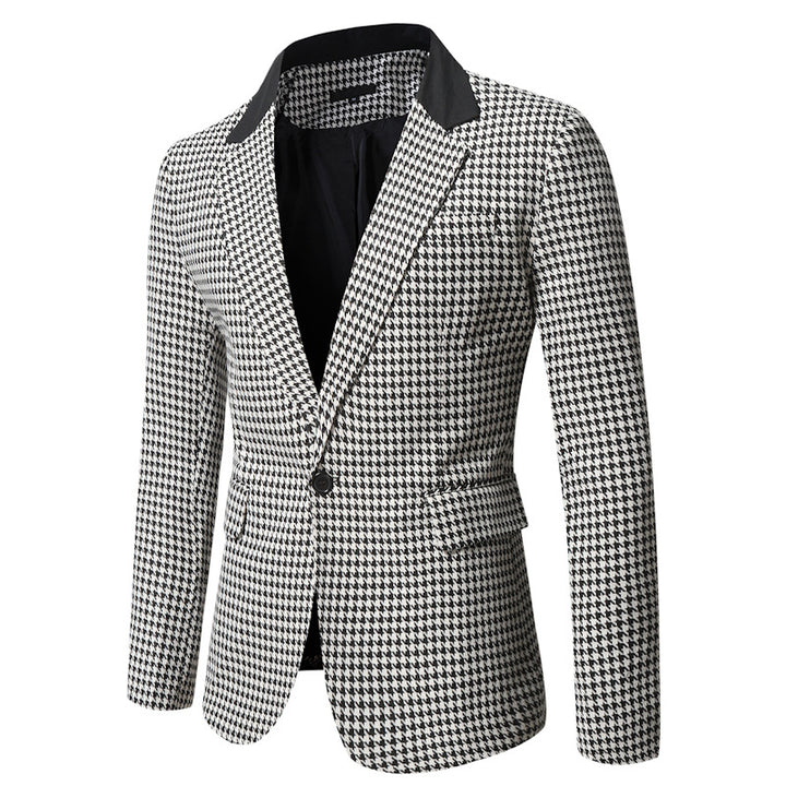 Men's tailored blazer with houndstooth pattern, lapel collar and flap pockets Mune Fashion