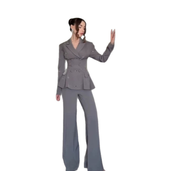 Women's tailored double-breasted blazer with peplum and shoulder pads Mune Fashion