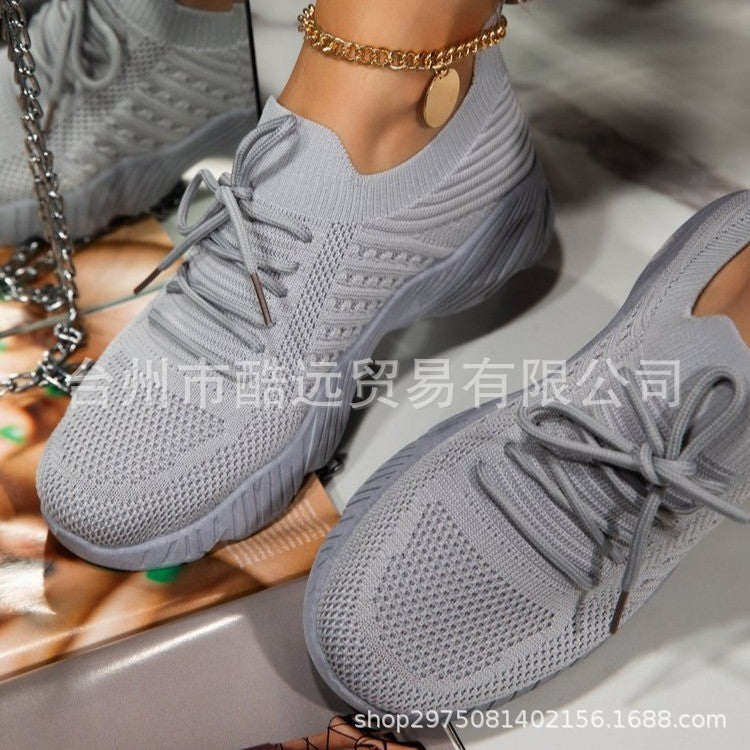 Women's lightweight knitted slip-on sneakers with lacing detail and cushioned lightweight sole Mune Fashion