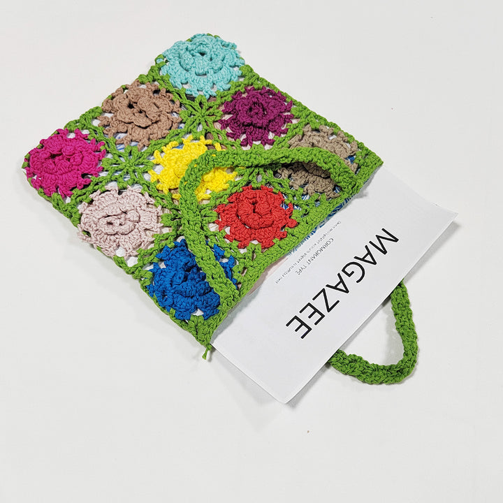 Women crocheted handbag with colorful flower pattern Mune Fashion