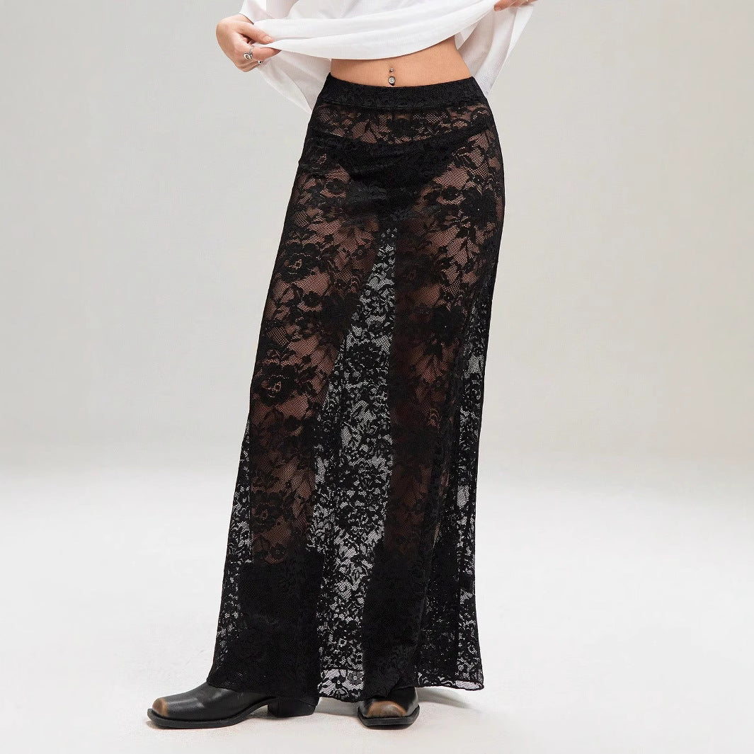 Women's loose cotton shirt and long sheer lace skirt Mune Fashion
