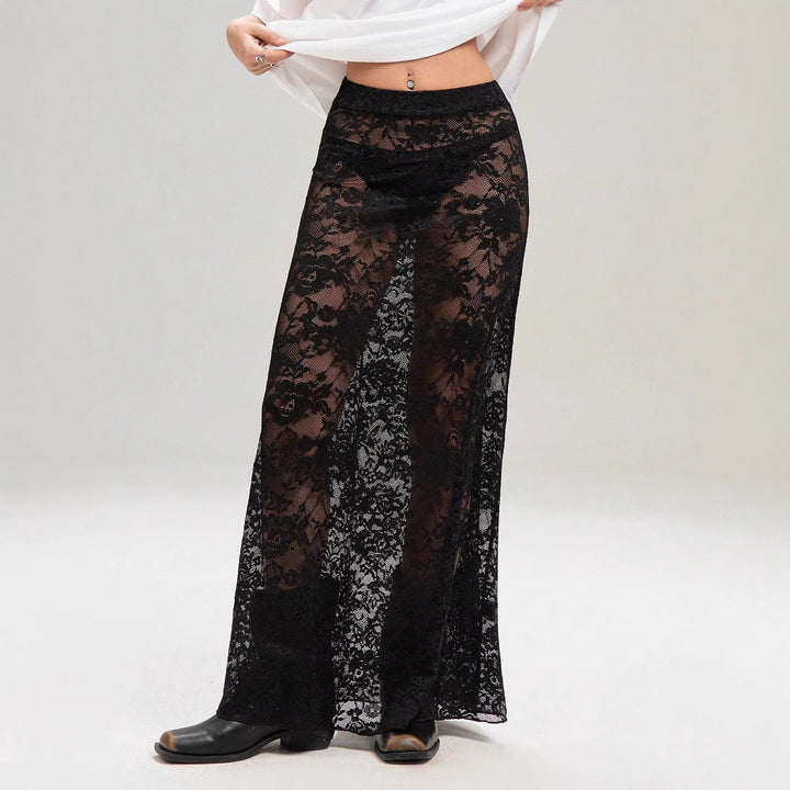 Women's loose cotton shirt and long sheer lace skirt Mune Fashion