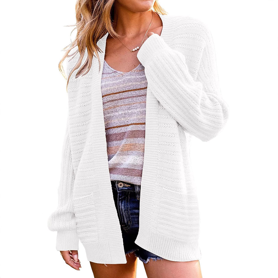 Women Oversize Knit Cardigan with Patch Pockets and Ribbed Structure Mune Fashion