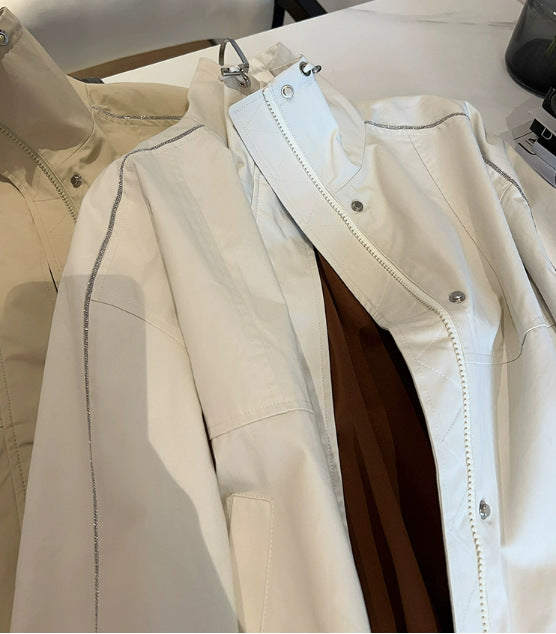 Women's Fashion Transitional Jacket with High Collar and Snap Button Closures Mune Fashion
