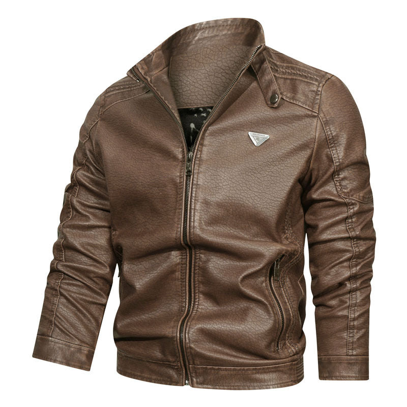 Men's faux leather jacket in vintage denim look with gathered sleeves and stand-up collar Mune Fashion