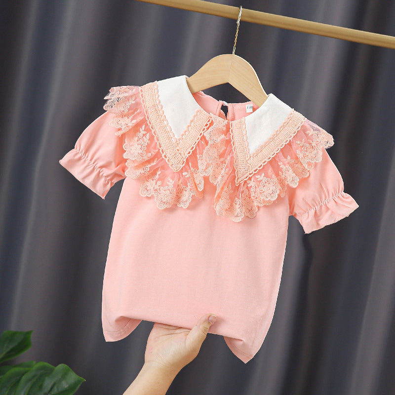 Girls' blouse with lace collar and ruffle details Mune Fashion