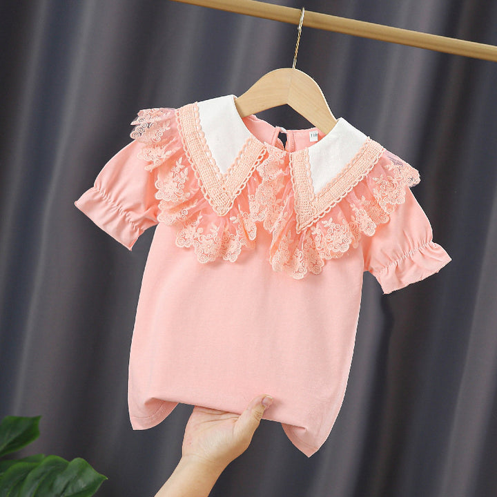 Girls' blouse with lace collar and ruffle details Mune Fashion