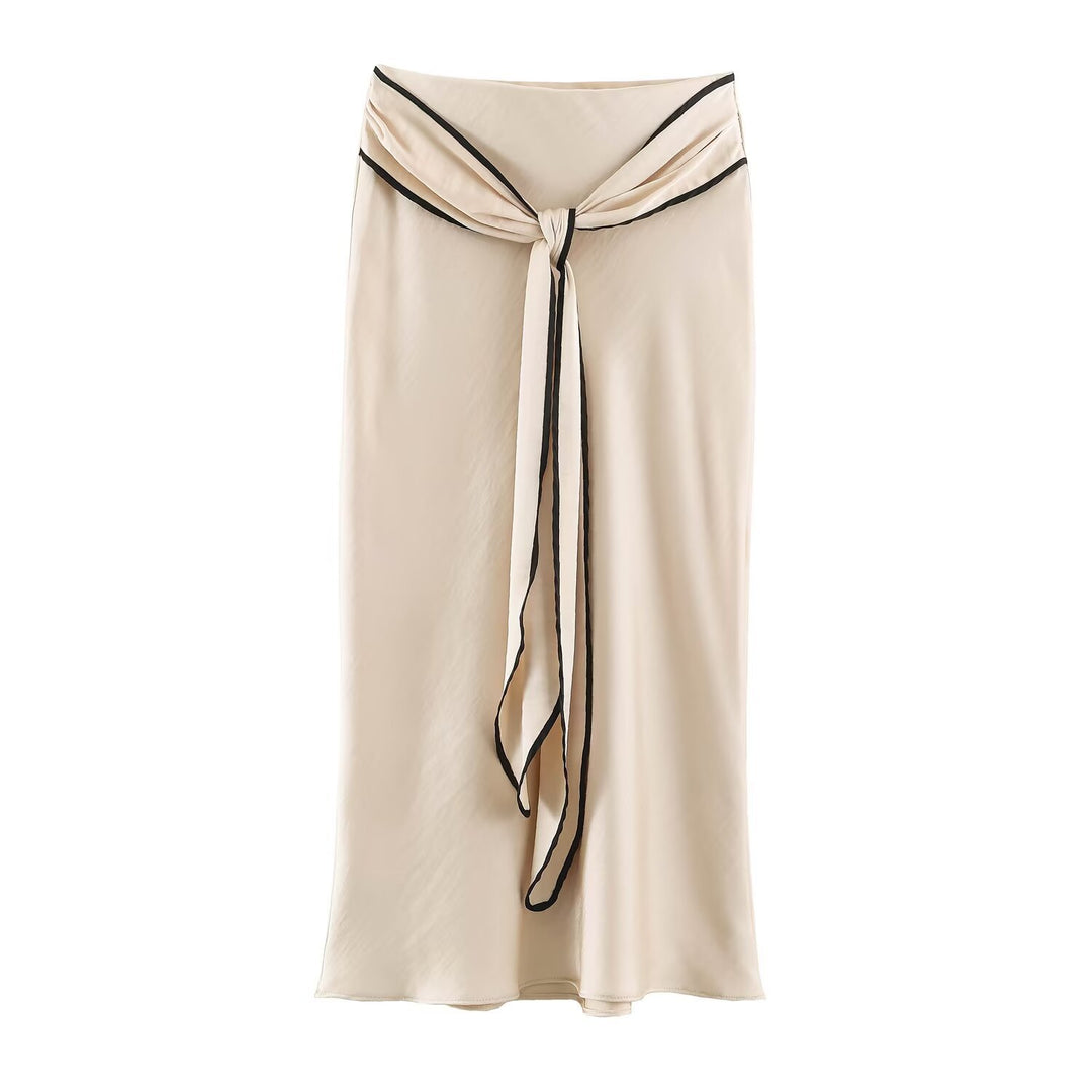 Women's midi skirt with tie and contrasting edge trim Drune