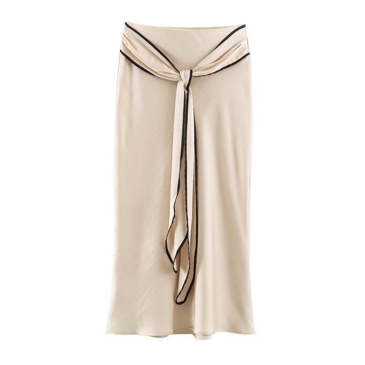Women's midi skirt with tie and contrasting edge trim Drune
