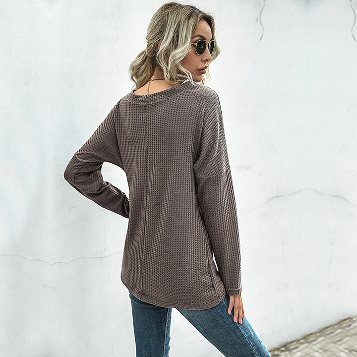 Women's Waffle Knit Wrap Top with V-Neck and Long Oversized Sleeve Fit Mune Fashion