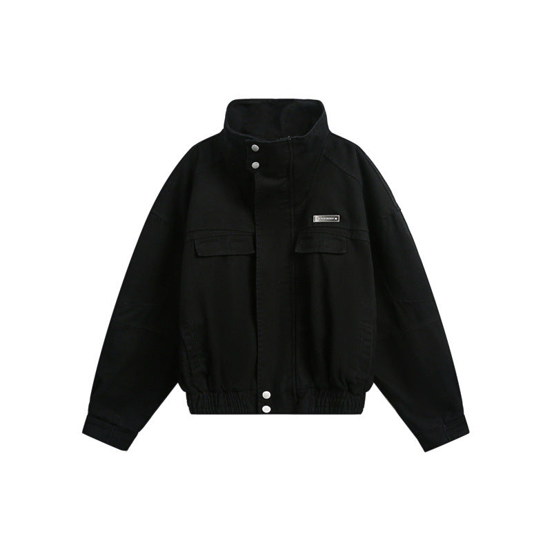 Unisex Short cut Boxy outdoor jacket with concealed zipper placket, high stand-up collar and elastic waistband Mune Fashion