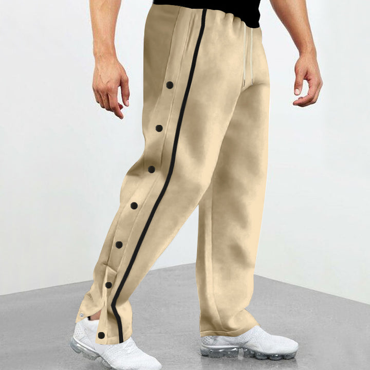 Men's side snap button training pants with contrast stripes and wide cut Mune Fashion