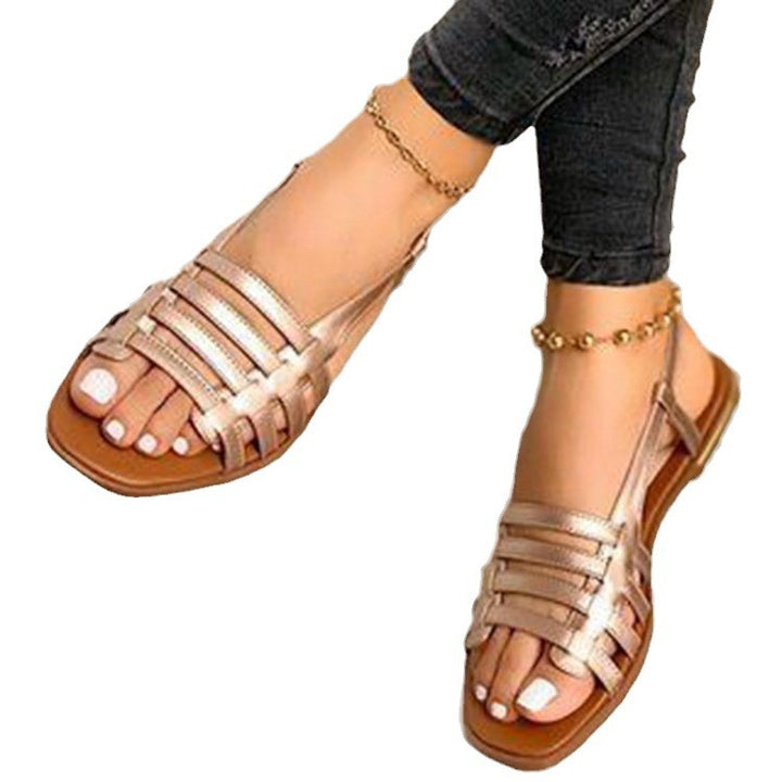 Women's Braided Strap Slingback Sandals with Square Toe and Flat Sole Mune Fashion