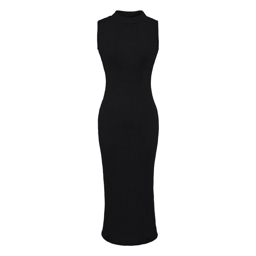 Women’s midi dress in rib knit, sleeveless slim-fit with stand-up collar Mune Fashion