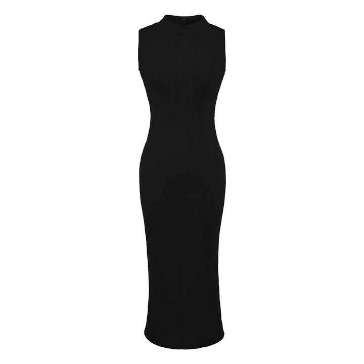 Women’s midi dress in rib knit, sleeveless slim-fit with stand-up collar Mune Fashion