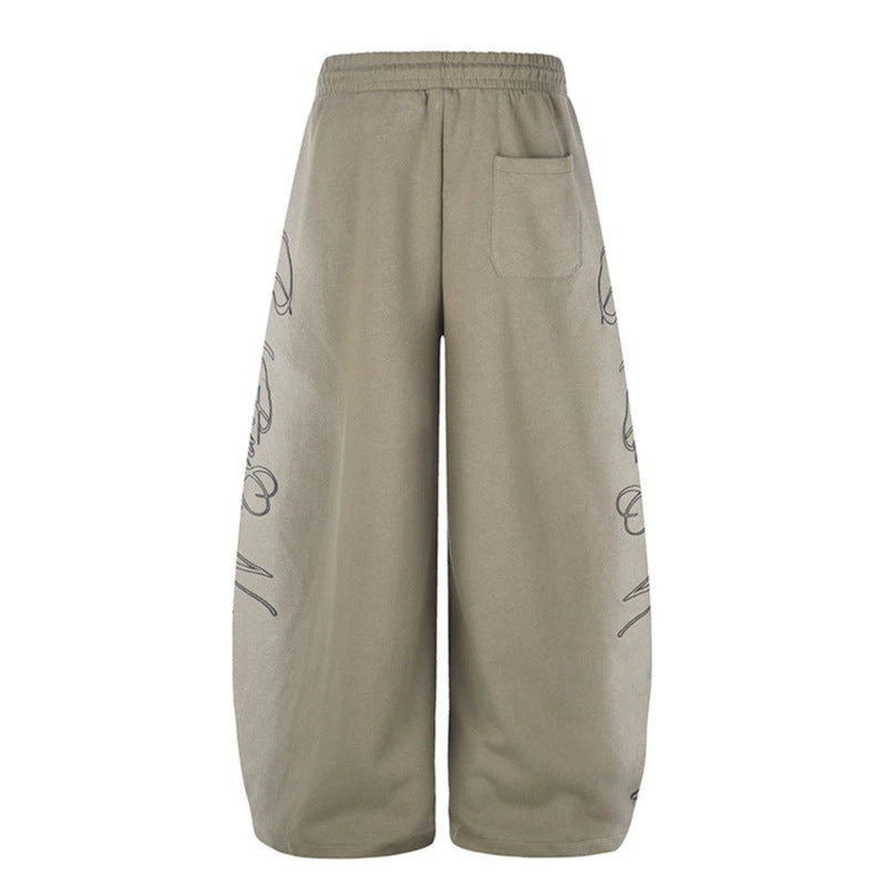 Women's Extra Wide Palazzo Sweatpants with Drawstring Waistband, Adjustable Hem, and Side Script Print Mune Fashion