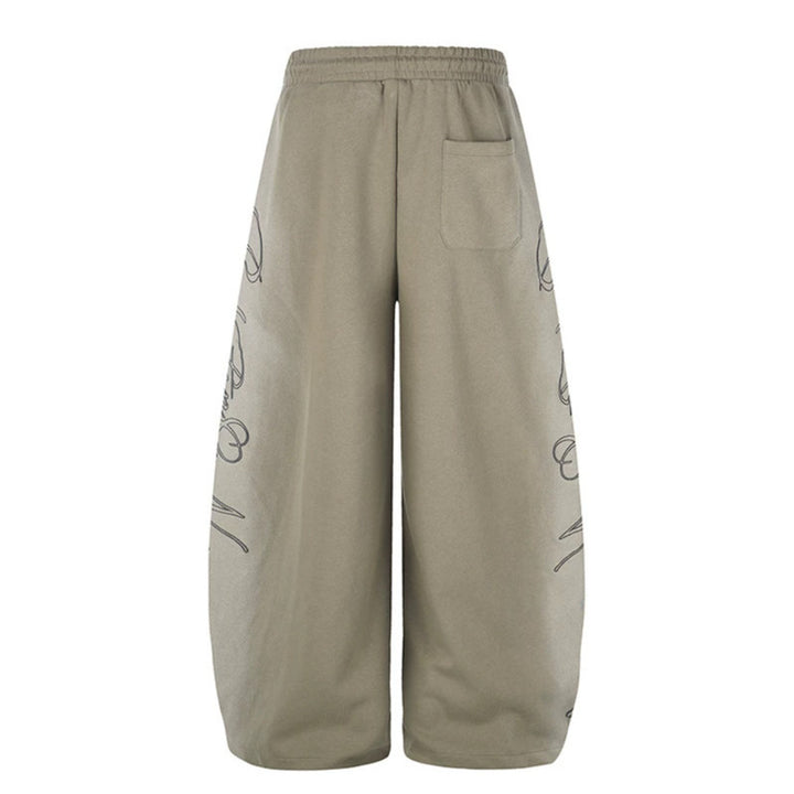 Women's Extra Wide Palazzo Sweatpants with Drawstring Waistband, Adjustable Hem, and Side Script Print Mune Fashion