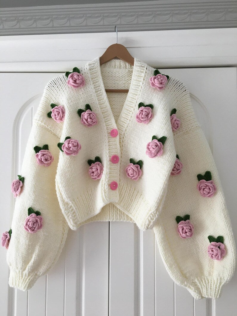 Ladies Playful Knitted Cardigan with Cherry Design