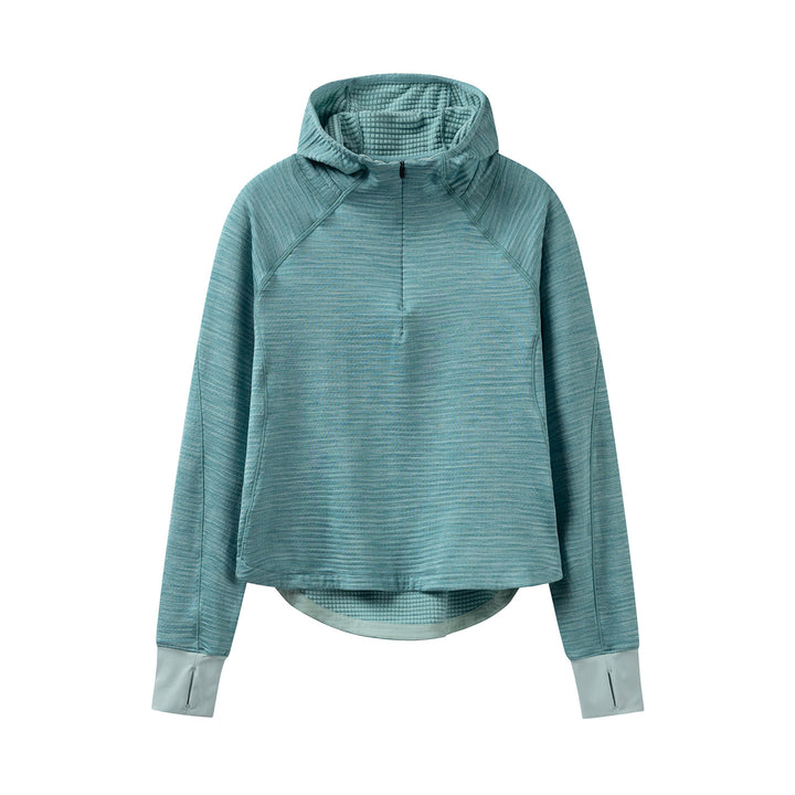 Women’s Hooded Half-Zip Pullover with Waffle-Lined Inner Hood, Thumbholes, and Extended Back Partie Mune Fashion