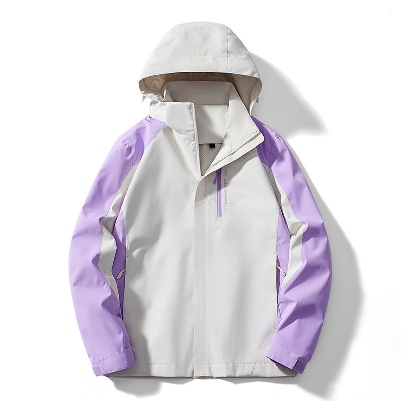 Women Lightweight Two-Colored Softshell Jacket with Hood, Breathable Mesh Lining and Chest Zipper Mune Fashion