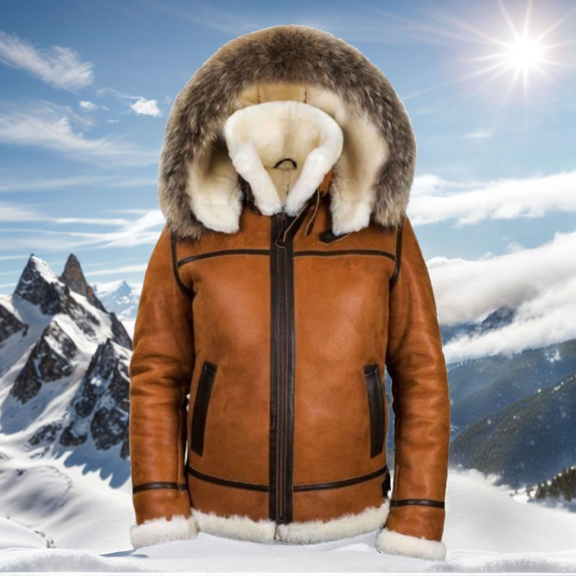 Women's Suede Look Bomber Jacket with Faux Fur Hood and Buckles Mune Fashion