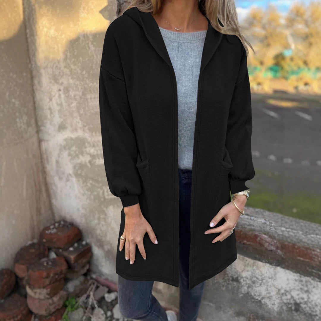 Women Open Long Blazer with Hood and Patch Pockets Mune Fashion