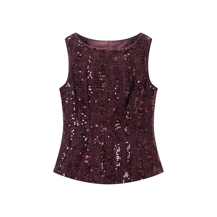 Women's Sequined Peplum Top with Round Neck and Figure-Flattering Waist Mune Fashion