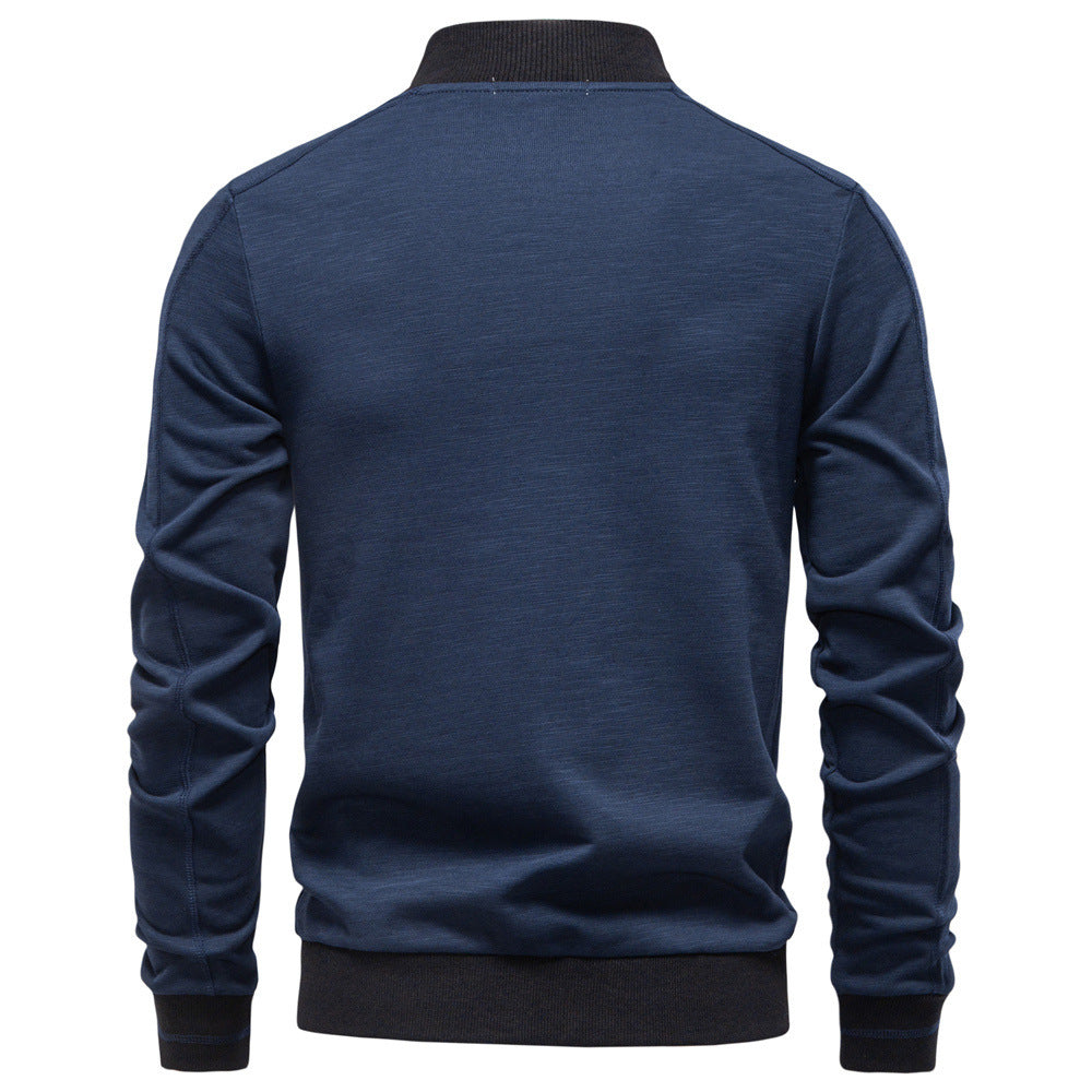 Men's slim zip jacket in bomber style with fine mélange texture, stand collar and elastic ribbed cuffs Mune Fashion