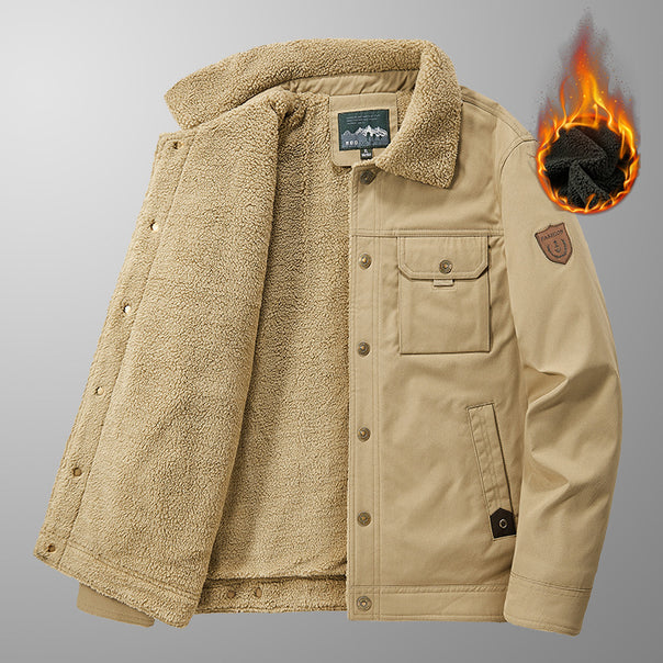 Men's Insulated Canvas Work Jacket with Teddy Fleece Lining, Chest Patches and Utility Pockets Mune Fashion